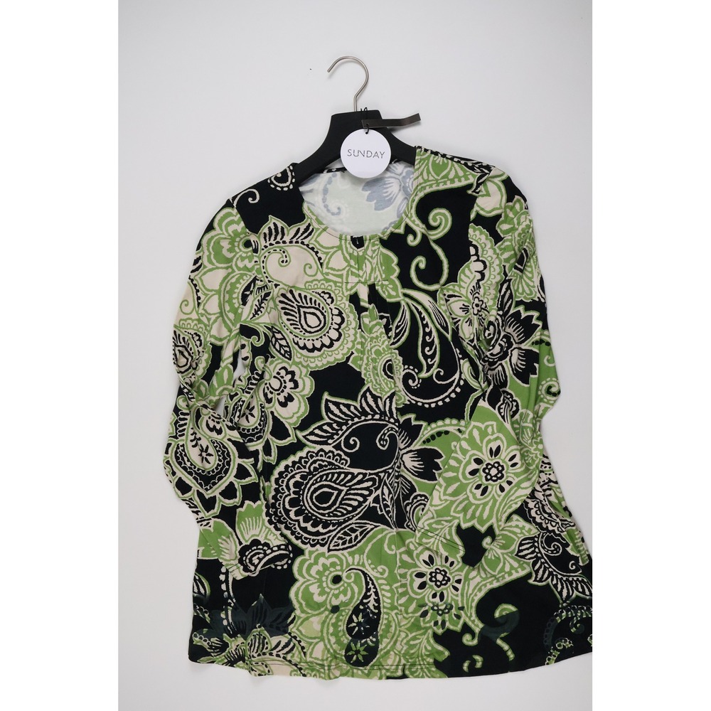 Sunday Top Paisley Floral Green Black White Size M NWT